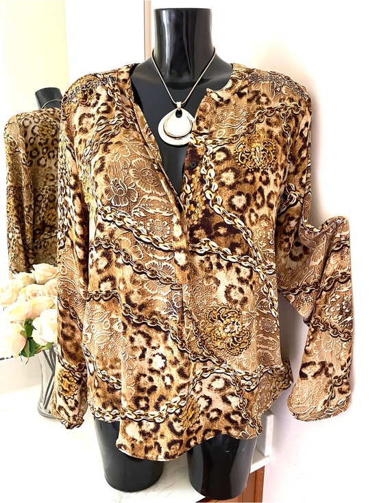 Jennifer Lopez Tops - JENNIFER LOPEZ Blouse XL Animal Print Top brown Leopard Women Shirt